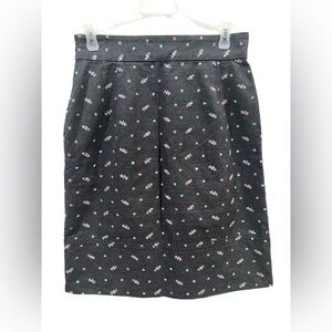 Odille Anthropologie Black Floral Embroidered Cotton Skirt Size 2